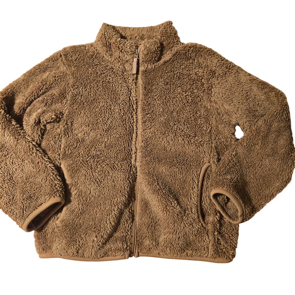 Uniqlo Kids Fuzzy Fleece Full Zip Jacket Brown‎ Comfy Casual Outerwear